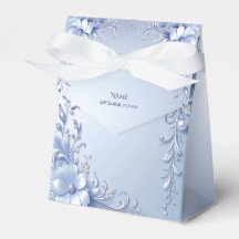 Caja de Favor con Flores Ornamentadas Azules y Per