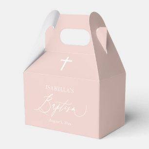 Para Regalos Caja de Favor de Bautizo de Niña Cruz Rosa Polvo B