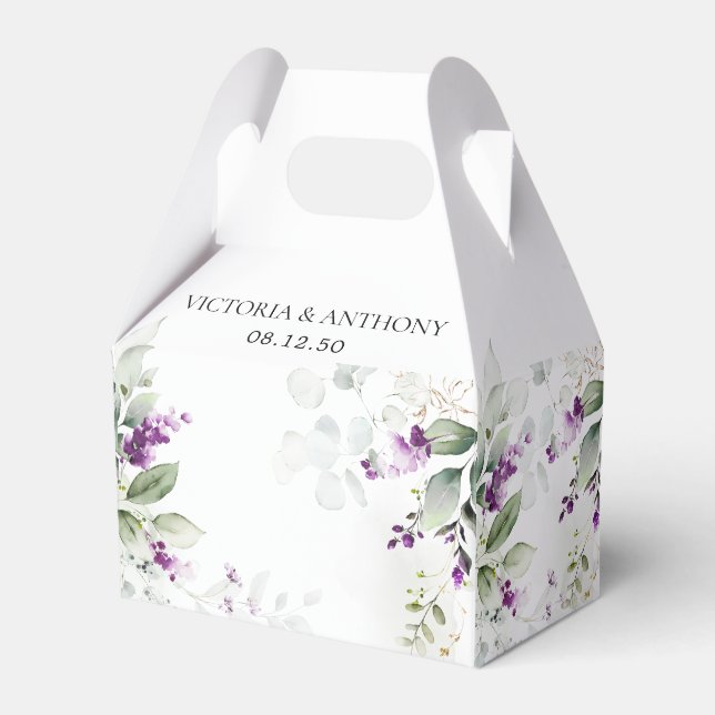 Para Regalos Caja de Favor de Boda de Lavanda de Verdor Púrpura (Front Side)