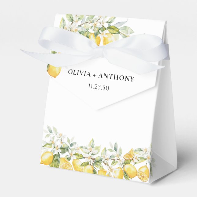 Para Regalos Caja de Favor de Boda Floral de Citrus Verde Limón (Front Side)