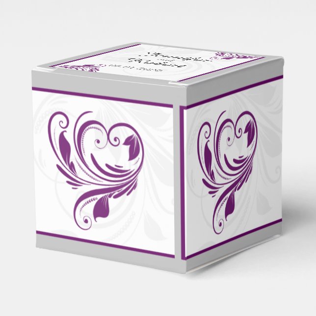 Para Regalos Caja de Favor de Boda Floral Plata y Morada (Costado Anverso)