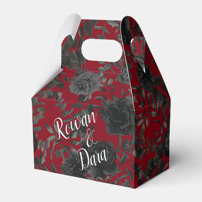 Para Regalos Caja de Favor de Boda Gótica Rojo y Negro Rosa (Front Side)