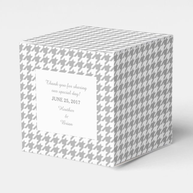 Para Regalos Caja de Favor de Boda Gris Houndstoth (Costado Anverso)