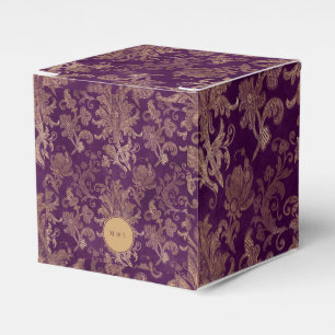 Para Regalos Caja de Favor de Boda Royal Purple Damask Monogram