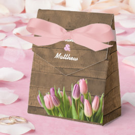 Para Regalos Caja de Favor de Bodas Tulipanas y Madera de Barnw