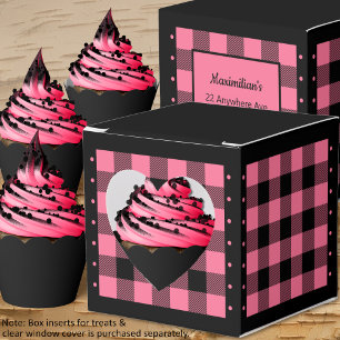 Para Regalos Caja de Favor de Corazón a Cuadros Búfalo - Rosa y