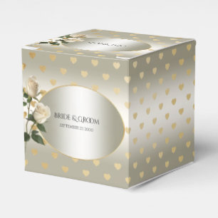 Para Regalos Caja de Favor de Corazones de Oro de Rosas Blancas