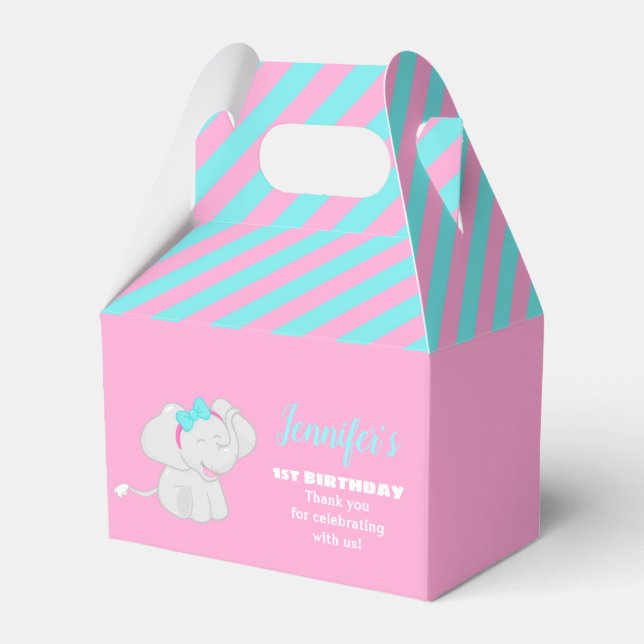 Para Regalos Caja de Favor de Cumpleaños Dulce con Elefante (Front Side)