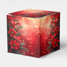 Caja de Favor de Fiesta con Poinsettias Rojas y Ba