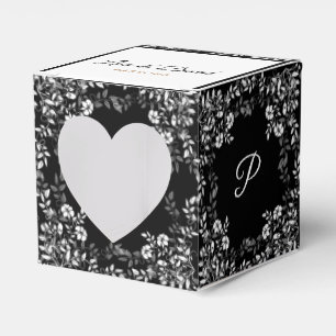 Para Regalos Caja de Favor de la Boda Floral Negra y Blanca
