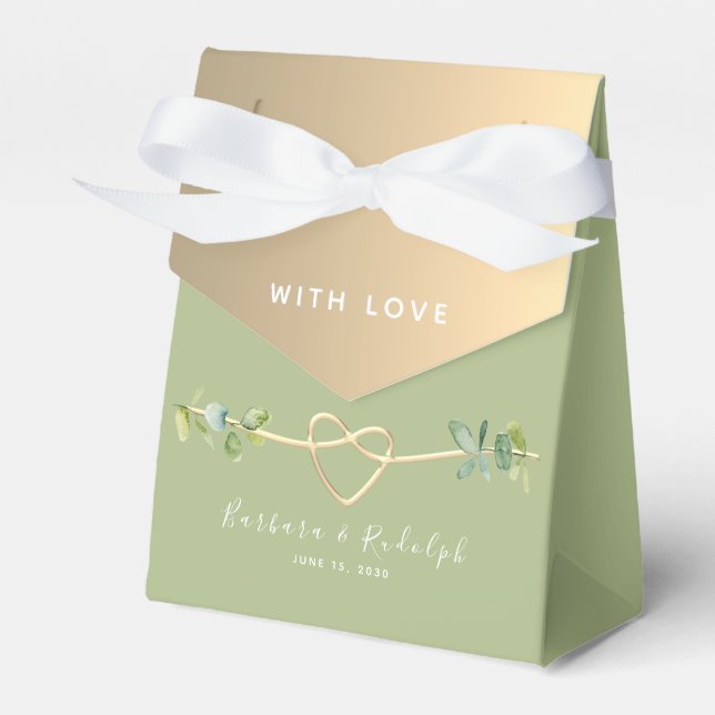 Para Regalos Caja de Favor de la Boda Verde y Oro (Front Side)