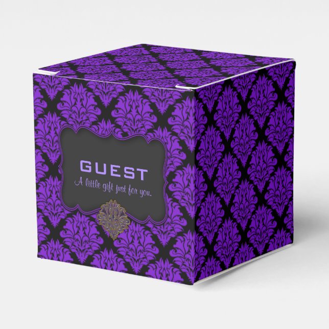 Para Regalos Caja de Favor de la Fiesta Purple Damask-Square (Costado Anverso)