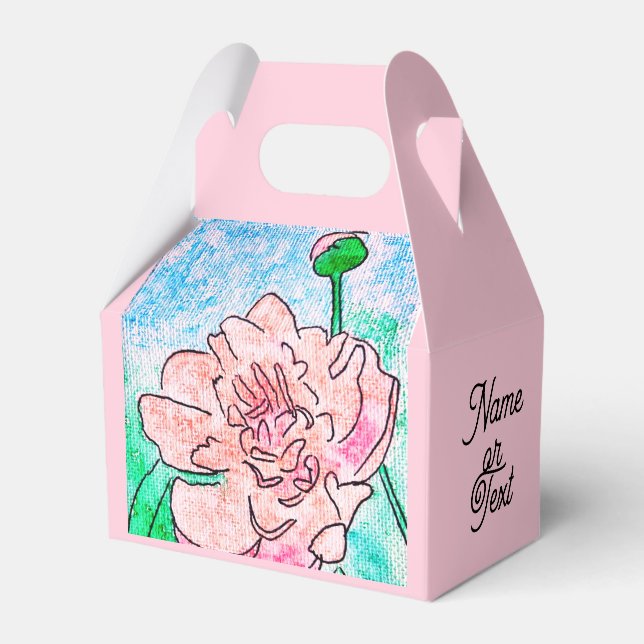 Para Regalos Caja de Favor de Peonía Rosa (Front Side)