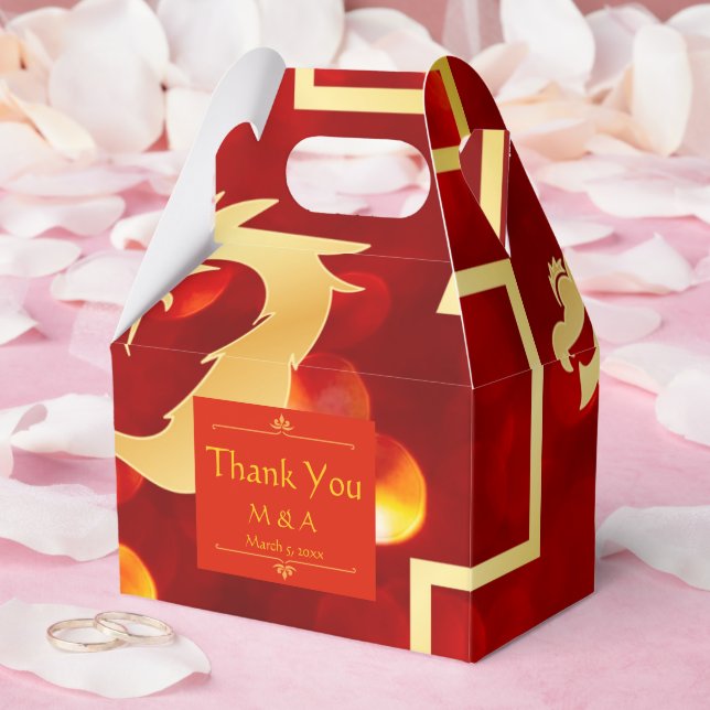 Para Regalos Caja de Favor del Boda del Dragón Rojo y Oro (Boda)