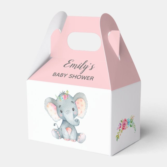 Para Regalos Caja de Favor del Elefante (Baby Shower Chica / Cu (Front Side)