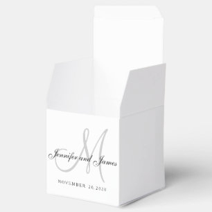 Para Regalos Caja de Favor del Monograma Blanco Gris Blanco Clá