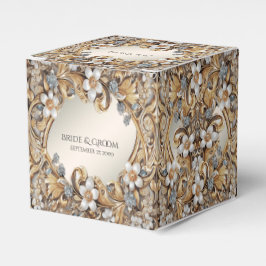 Para Regalos Caja de Favor Floral Blanca Dorada Decorativa