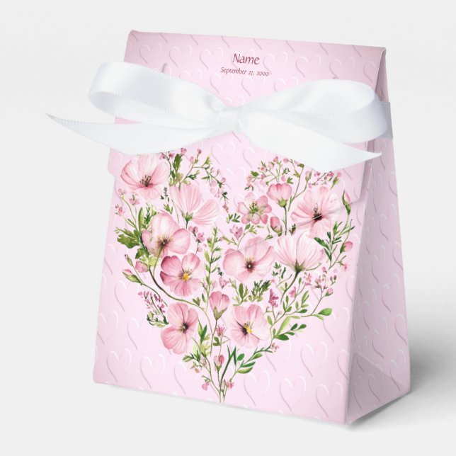 Para Regalos Caja de Favor Floral del Corazón Rosa (Front Side)