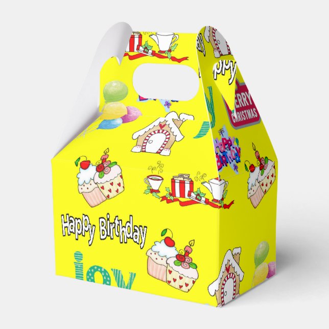 Para Regalos Caja de Favor Gable Feliz Cumpleaños Navideño (Front Side)