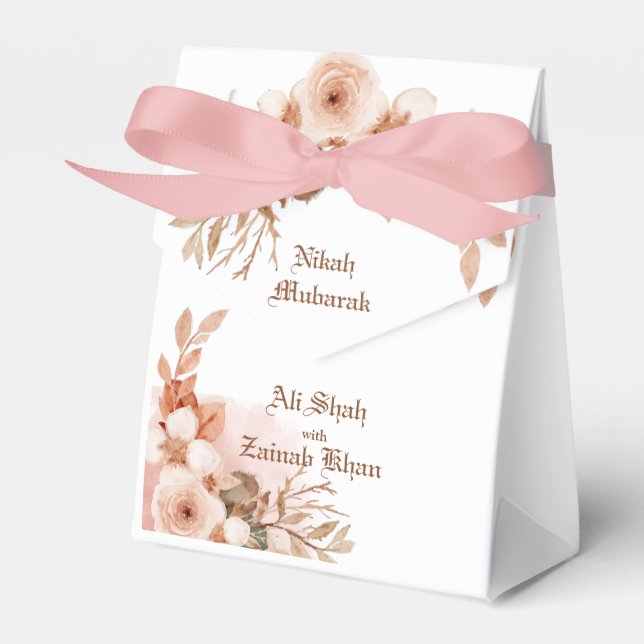 Para Regalos Caja de Favor Nikah Mubarak de oro rosa floral (Front Side)