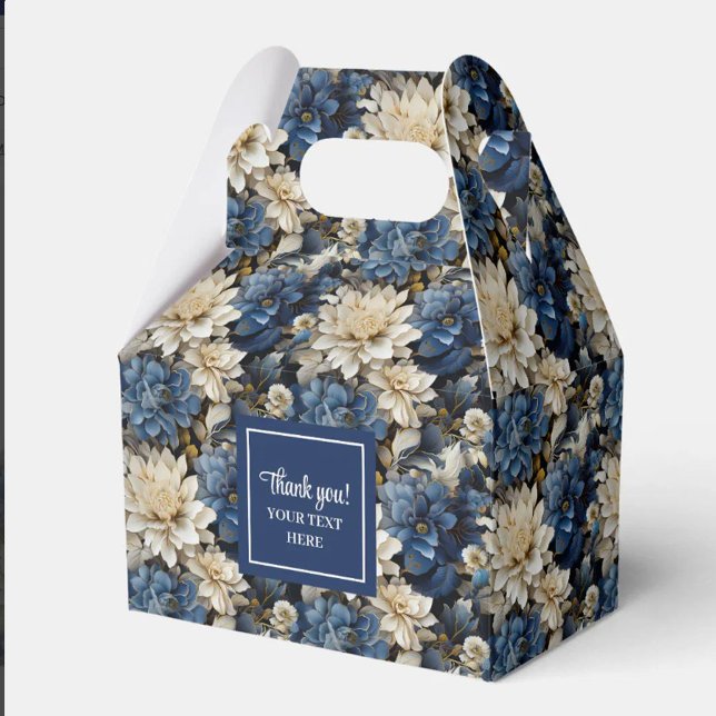 Para Regalos Caja de Favor Personalizada Chic Flores Azules Bla (Chic Blue White Flowers Personalized Favor Box)