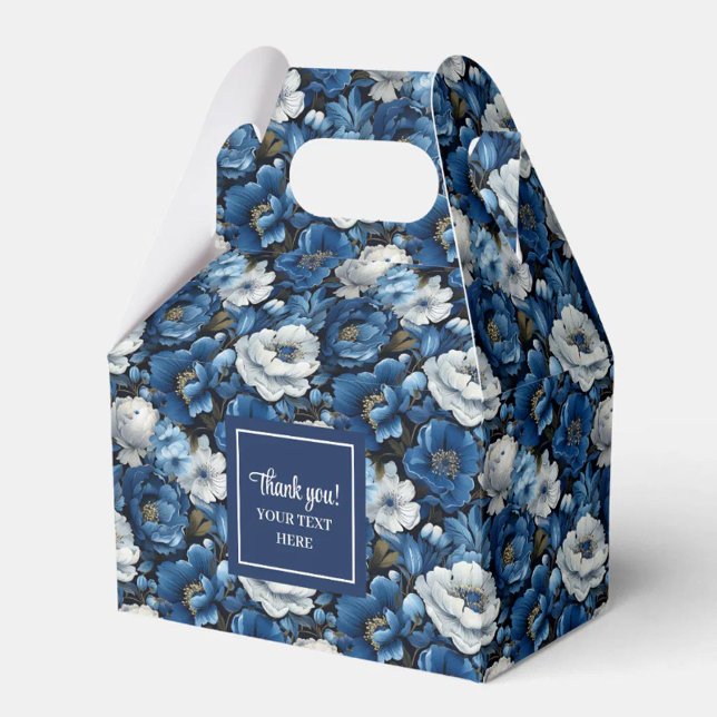 Para Regalos Caja de Favor Personalizada con Flores Blancas Azu (Classic Blue White Flowers Custom Name Favor Box)