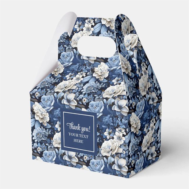 Para Regalos Caja de Favor Personalizada con Flores Blancas Azu (Elegant Blue White Flowers Personalized Favor Box)