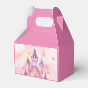 Para Regalos caja de favores de cumpleaños rosado del castillo