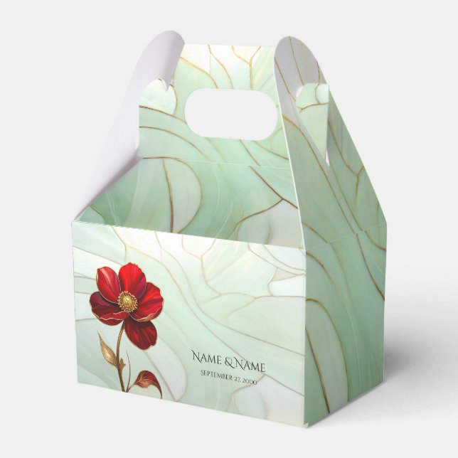 Para Regalos Caja de Favores de Flor Roja de Vidrio Emplomado (Front Side)