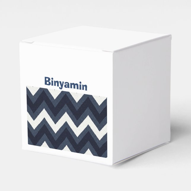 Para Regalos Caja de favores de Navy zigzag upsherin con nombre (Costado Anverso)