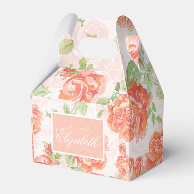 Para Regalos caja de favores rosa floral naranja (Front Side)