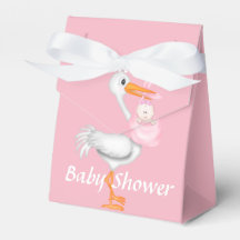 Caja de favoritos de Baby Shower de la cigüeña ros