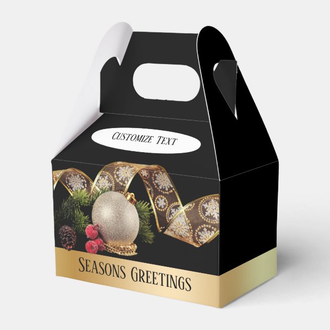 Para Regalos Caja de ornamentos, Evergreen y Gold Ribbon Favor (Front Side)