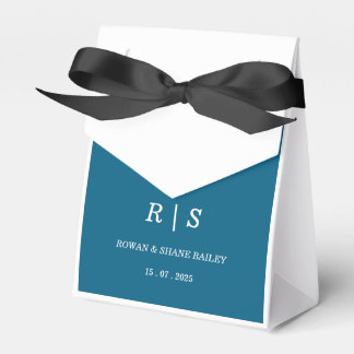 Para Regalos Caja de regalo de boda con monograma azul elegante