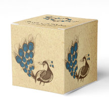 Caja de regalo de boda con monograma de pavo real 
