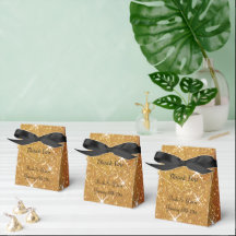 Caja de regalo de boda con purpurina dorada brilla