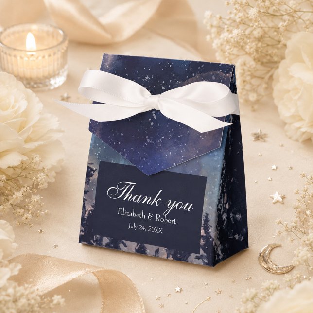 Para Regalos Caja de Regalo de Boda Noche Estelar Celestial (Celestial Starry Night Wedding Favor Box on an elegant celestial wedding table)