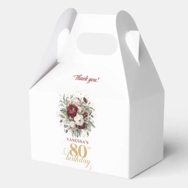 Para Regalos Caja de Regalo de Cumpleaños 80 con Flores Rosadas (Luxury Blush Floral 80th Birthday Favor Box)
