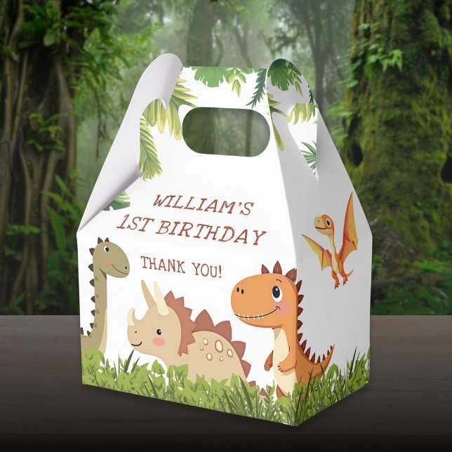 Para Regalos Caja de regalo de cumpleaños con dinosaurio verde  (Cute Dinosaur Greenery Birthday Party Favor Box)