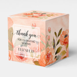 Para Regalos Caja de regalo de fiesta cuadrada floral naranja a