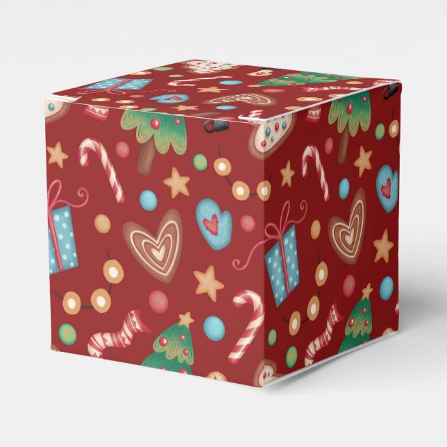 Para Regalos Caja de regalo pequeña con patrón de Navidad roja  (Costado Anverso)