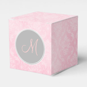 Para Regalos Caja gris del favor del monograma del damasco