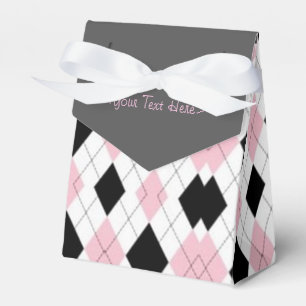 Para Regalos Caja personalizada Argyle rosada y negra del favor