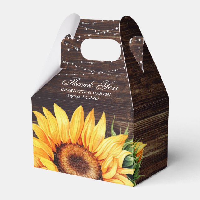 Para Regalos Caja Rustic Wood Sunflower Wedding Favor (Front Side)