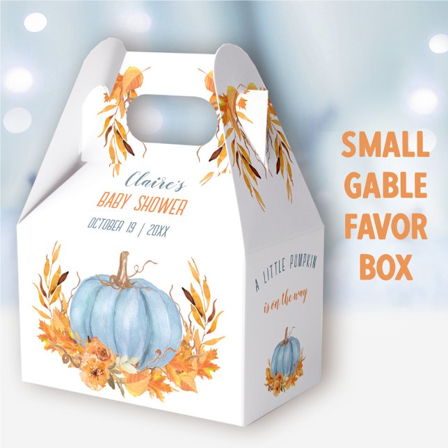 Para Regalos Calabaza Azul Caída Chico Caja de Favor Baby Showe (Blue Pumpkin Small Gable Favor Box - You can choose from 3 sizes of these gable favor boxes
)