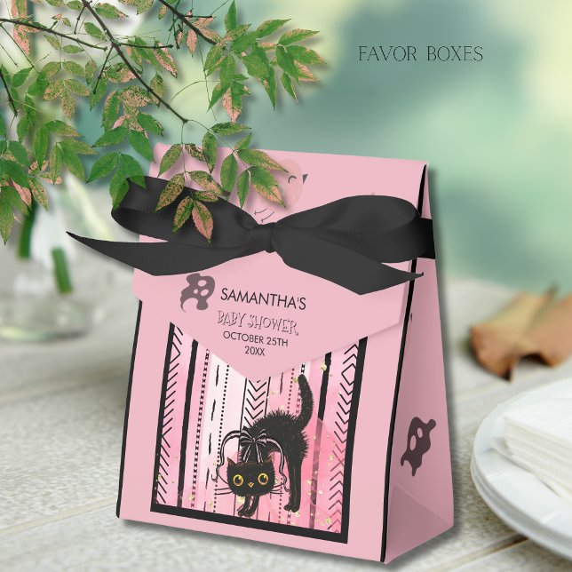 Para Regalos Calabaza rosa y caja de tratamiento de Halloween p (Pink Pumpkin & Black Cat Halloween Treat Box)