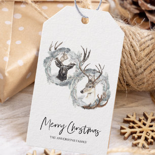 Para Regalos Canales de invierno Deer Wreath Etiquetas de regal
