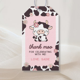 Para Regalos Cow Birthday Floral Pink Gracias Etiquetas Moo Fav