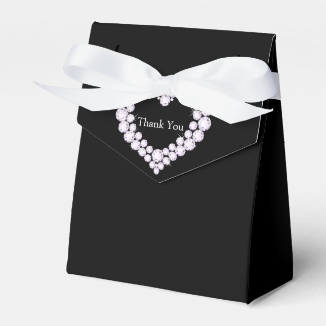 Para Regalos Diamond boda corazón gracias caja de favores negra (Front Side)