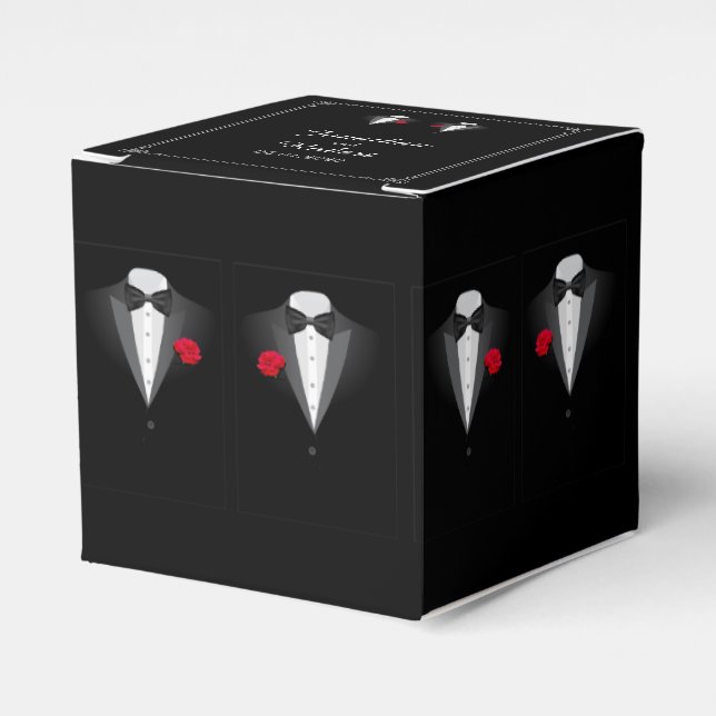Para Regalos Dos Tuxedos con caja de Favor de la Boda Gay Rosa  (Costado Anverso)